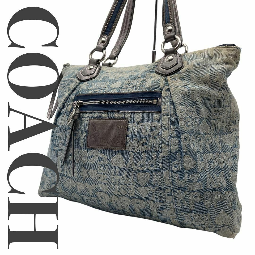 COACH コーチ デニムハンドバッグ シルバーF16988