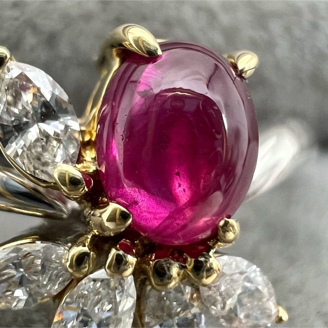 k18 PT900 天然 ルビー 0.53ct ダイヤ 0.22ct リング