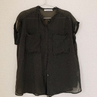 ワンアフターアナザーナイスクラップ(one after another NICE CLAUP)の美品 ナイスクラップ ブラック シフォン カットソー シャツ 2way(シャツ/ブラウス(半袖/袖なし))