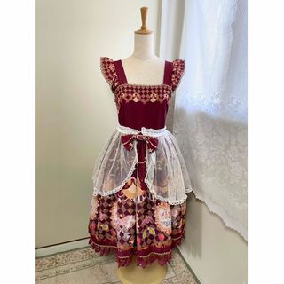 ♥️さくらんぼ樣専用♥️ハンドメイド♥️花柄黒レースエプロン付ワンピース