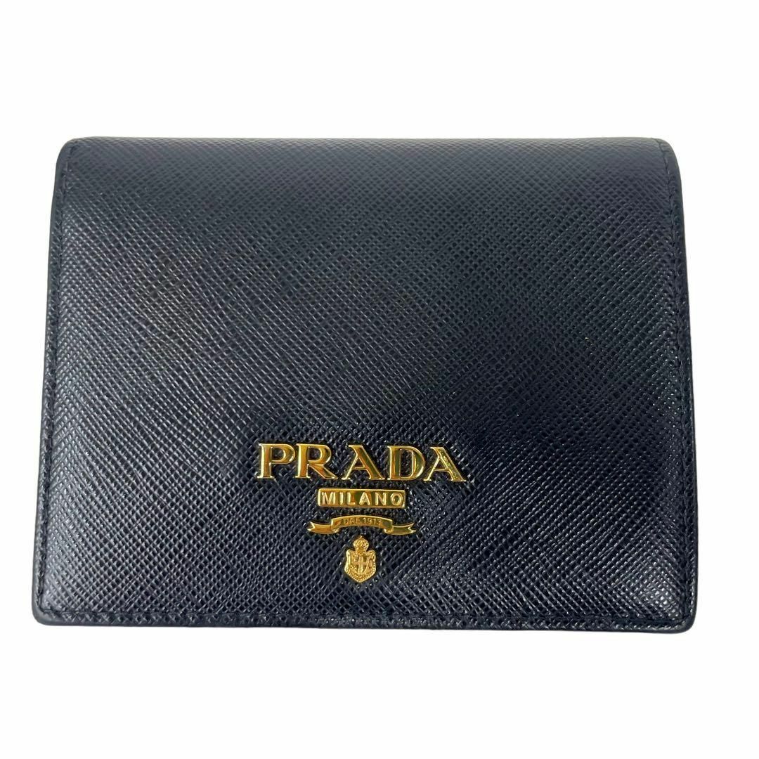 美品 PRADA プラダ サフィアーノレザー 黒 ブラック ゴールド ロゴ金具-