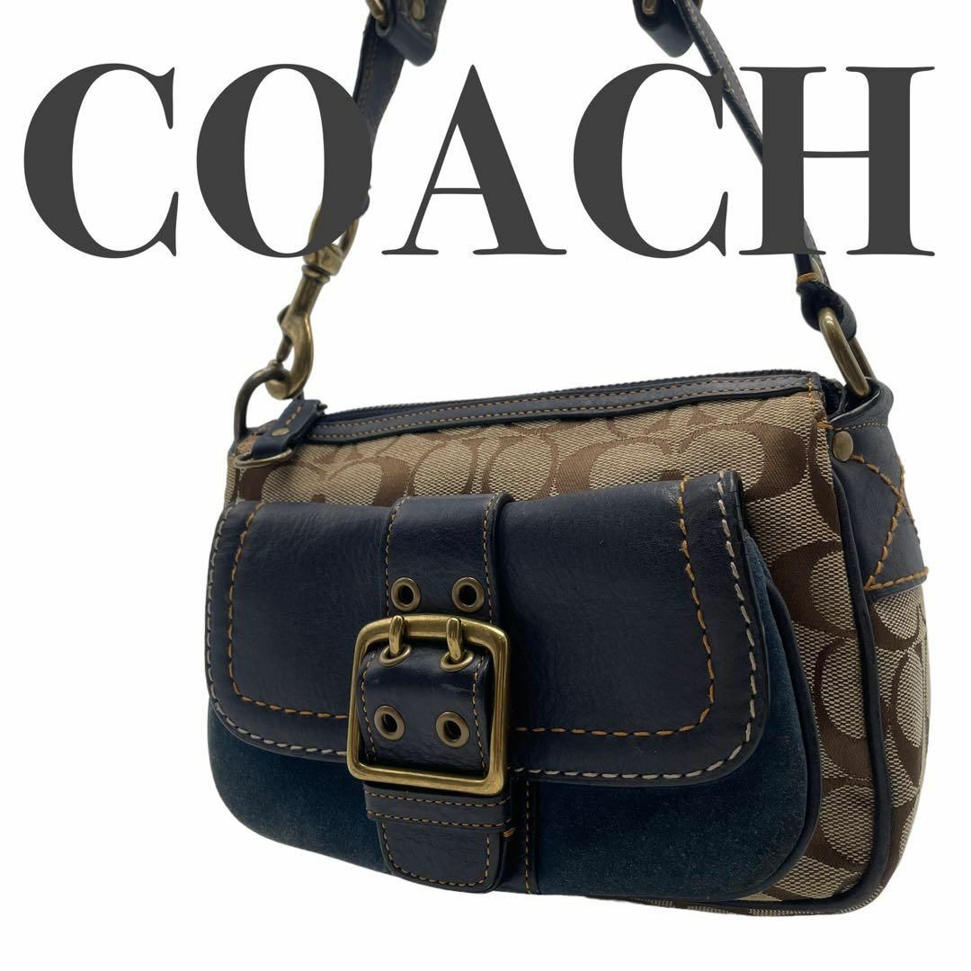 COACH ハンドバッグ シグネチャー スエード 7061 ブルー