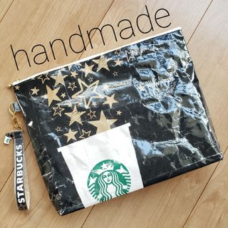 スターバックスコーヒー(Starbucks Coffee)の専用⭐ハンドメイド紙袋リメイクポーチスターバックスビッグポーチストラップ付スタバ(ポーチ)