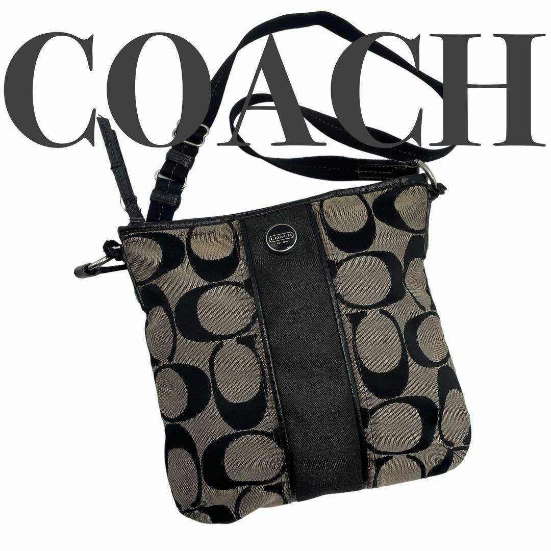 COACHコーチ ショルダーバッグ シグネチャー21905 黒 グレー