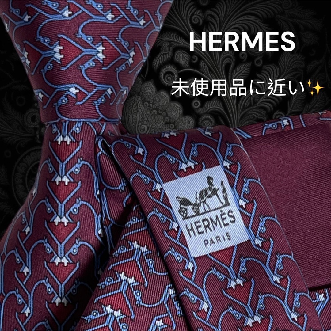 美品 エルメス HERMES ネクタイ 総柄 シルク100％ フランス製 メンズ