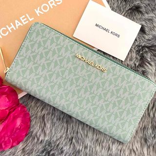 Michael Kors - 新品☆MICHAEL KORS グリーン シグネチャー レザー 長 ...