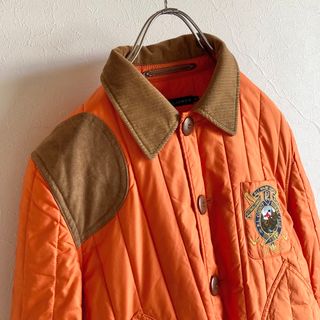 ラルフローレン(Ralph Lauren)のラルフローレン エンブレム ロゴ 中綿 エコダウン キルト ジャケット オレンジ(ダウンジャケット)