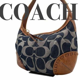 coachデニム×レザーショルダーバッグ