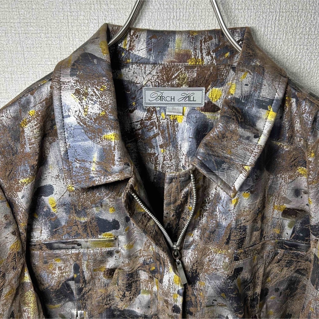 アウター　ジャケット　総柄　レトロ　希少　シルバー　ブラウン レディースのジャケット/アウター(ブルゾン)の商品写真