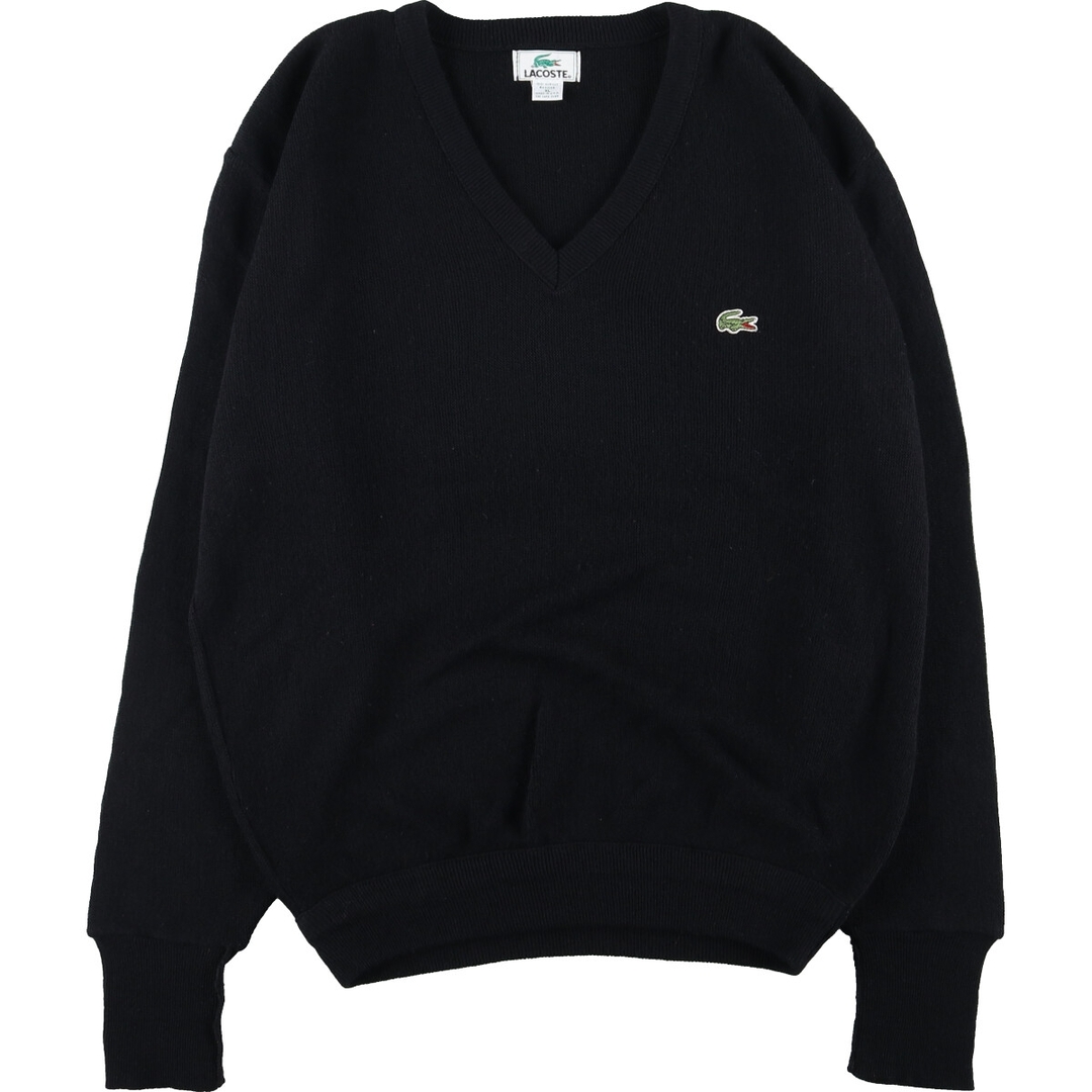 ブラック系黒色柄90年代 ラコステ LACOSTE Vネック アクリルニットセーター USA製 メンズXL ヴィンテージ /eaa344332