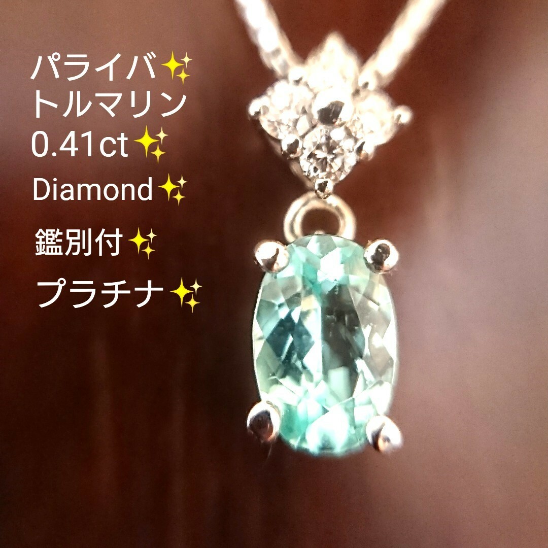 パライバトルマリン 0.41ct✨ダイヤモンド ネックレス プラチナ 鑑別