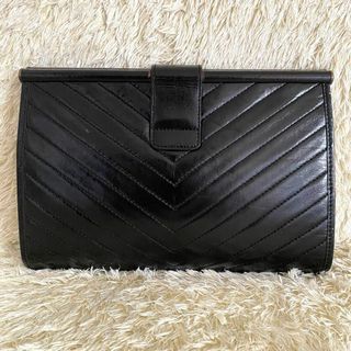 極美品✨ SAINT LAURENT クラッチバッグ レザー ブラック ロゴ金具