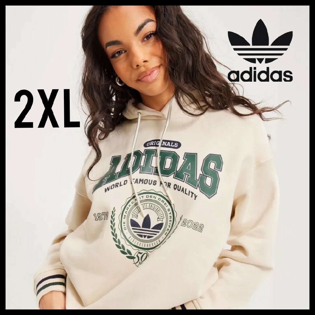 adidas(アディダス)の【美品！ユニセックス】adidas★パーカー★フーディー★スウェット★白★2XL レディースのトップス(パーカー)の商品写真