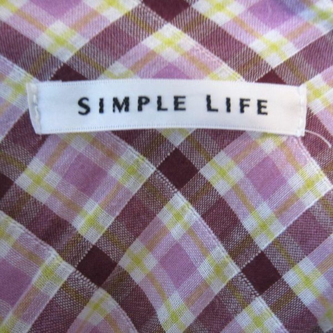 SIMPLE LIFE(シンプルライフ)の美品　シンプルライフ　SIMPLE LIFE　スキッパーカラー　チェック柄シャツ レディースのトップス(シャツ/ブラウス(半袖/袖なし))の商品写真