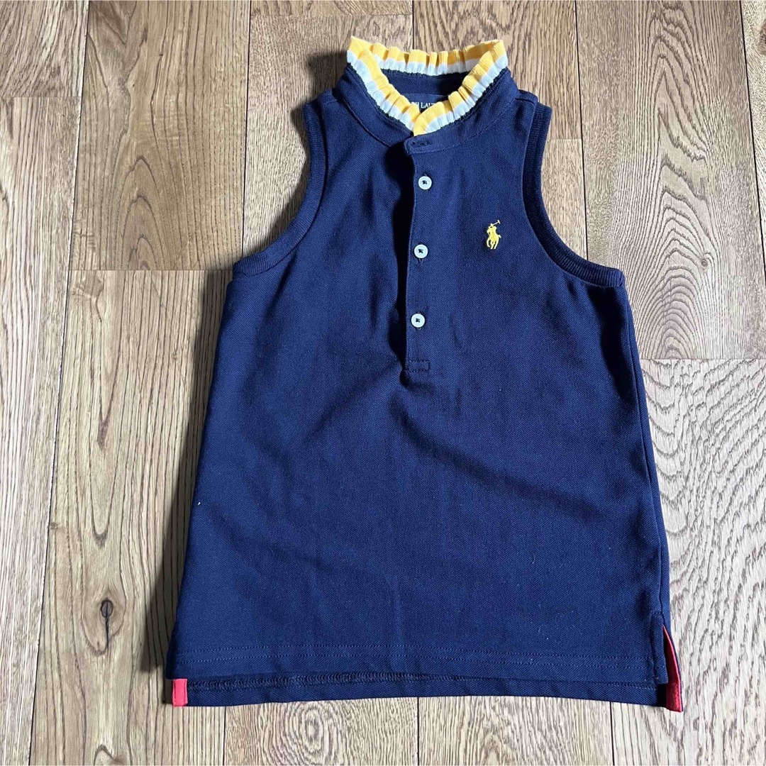 Ralph Lauren(ラルフローレン)の☆美品☆ラルフローレン　キッズ　ノースリーブ　ポロ　ガールズ　紺　黄色白　４T キッズ/ベビー/マタニティのキッズ服女の子用(90cm~)(Tシャツ/カットソー)の商品写真