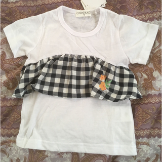 シマムラ(しまむら)のしまむら新品半袖チェックフリル キッズTシャツ90白(Tシャツ/カットソー)