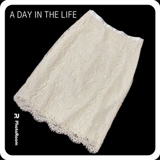 アデイインザライフ(a day in the life)の【美品】A DAY IN THE LIFE 白 ホワイト レース タイトスカート(ひざ丈スカート)