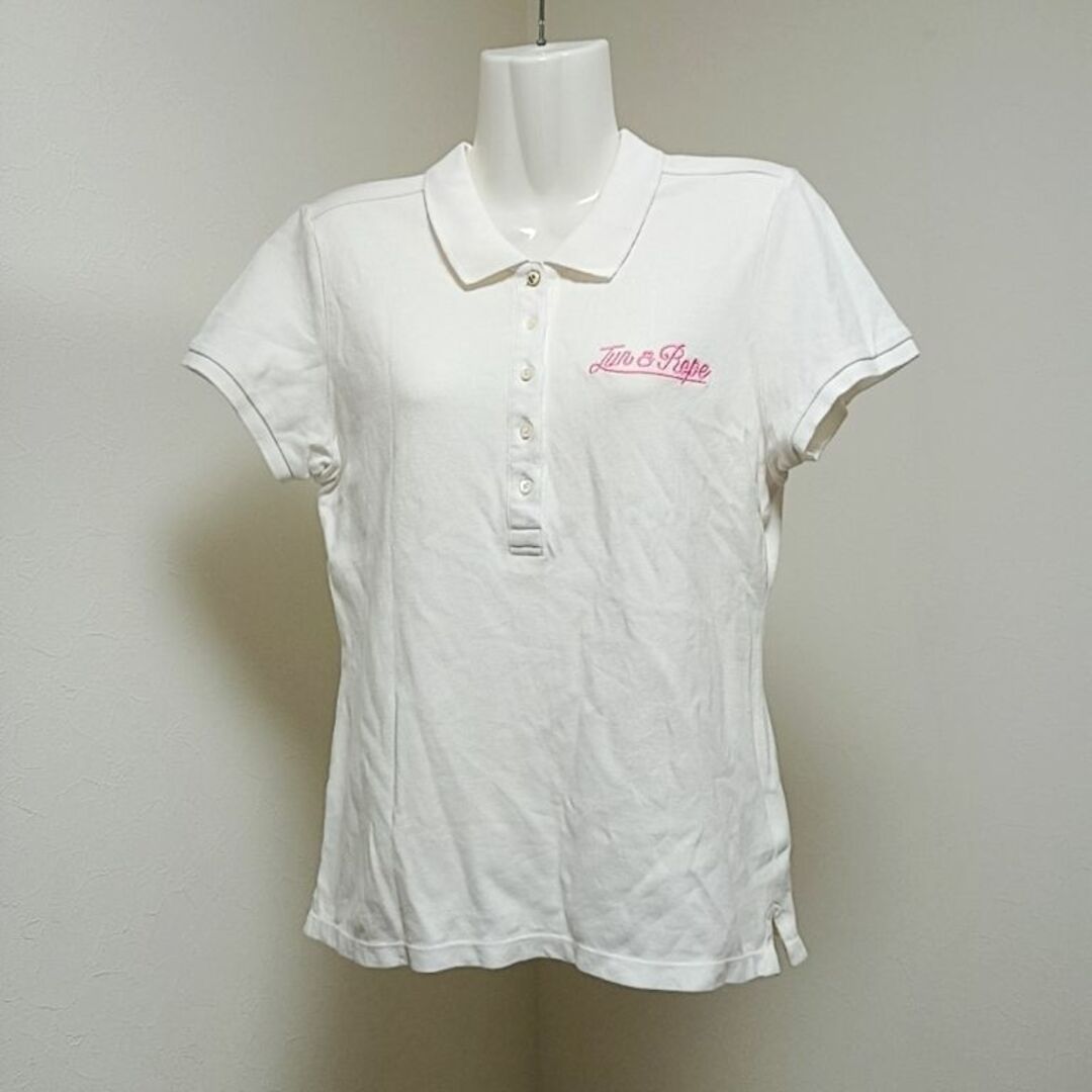 ◆ジュンアンドロペ　ゴルフ　フラミンゴ刺繍　レディース　半袖ポロシャツ　Lサイズ