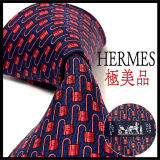 極美品 HERMES エルメス ネクタイ 赤紫 H柄 箱・紙袋付き-