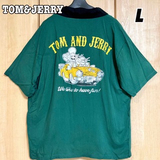 トムとジェリー　アロハシャツ　シャツ　グリーン　メンズ　キャラクター　半袖(シャツ)
