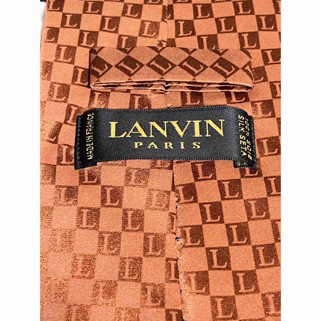 ✨️新品✨️ LANVIN ブラウン系 L柄 ダミエ柄 光沢感 silk100％