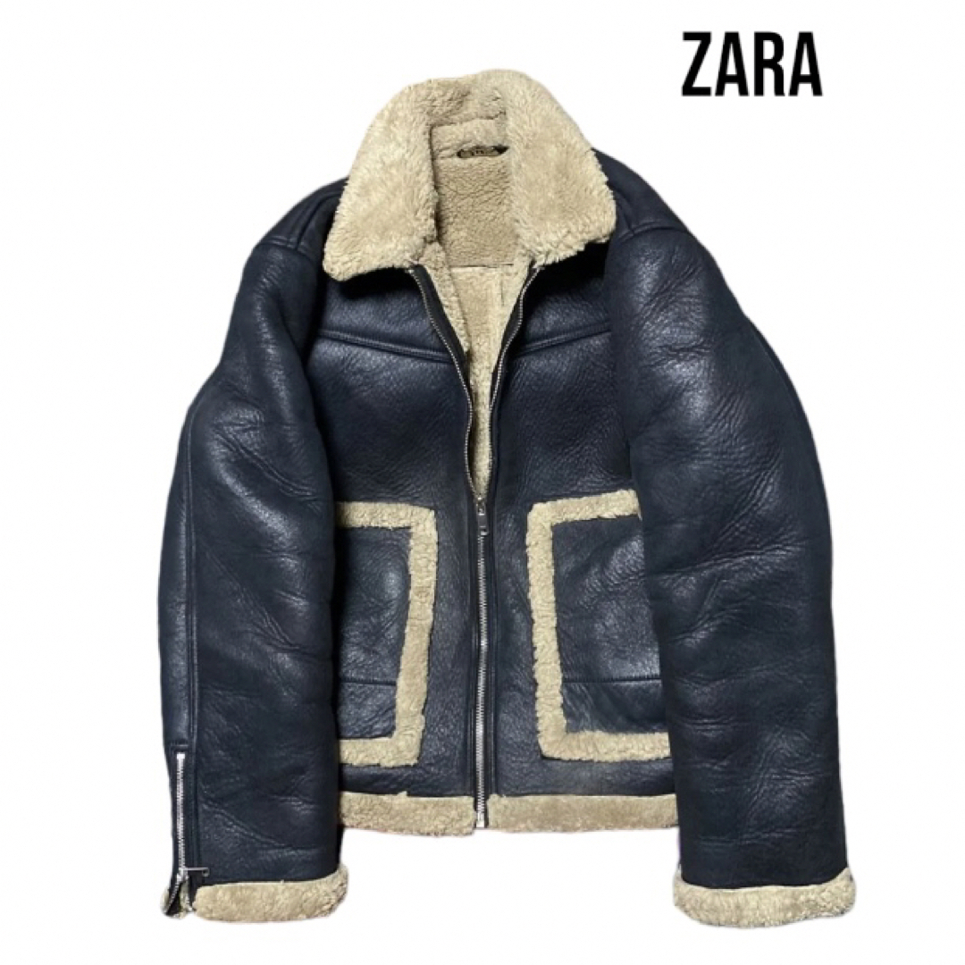 【美品】ZARA　フェイクムートンジャケット　B-3　黒　L　裏ボア　近年型