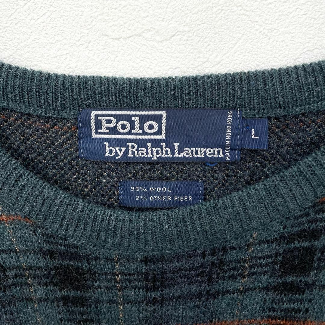 POLO RALPH LAUREN(ポロラルフローレン)のラルフローレン　クルーネック　ブラックウォッチ　チェック　ニットセーター　Ｌ メンズのトップス(ニット/セーター)の商品写真