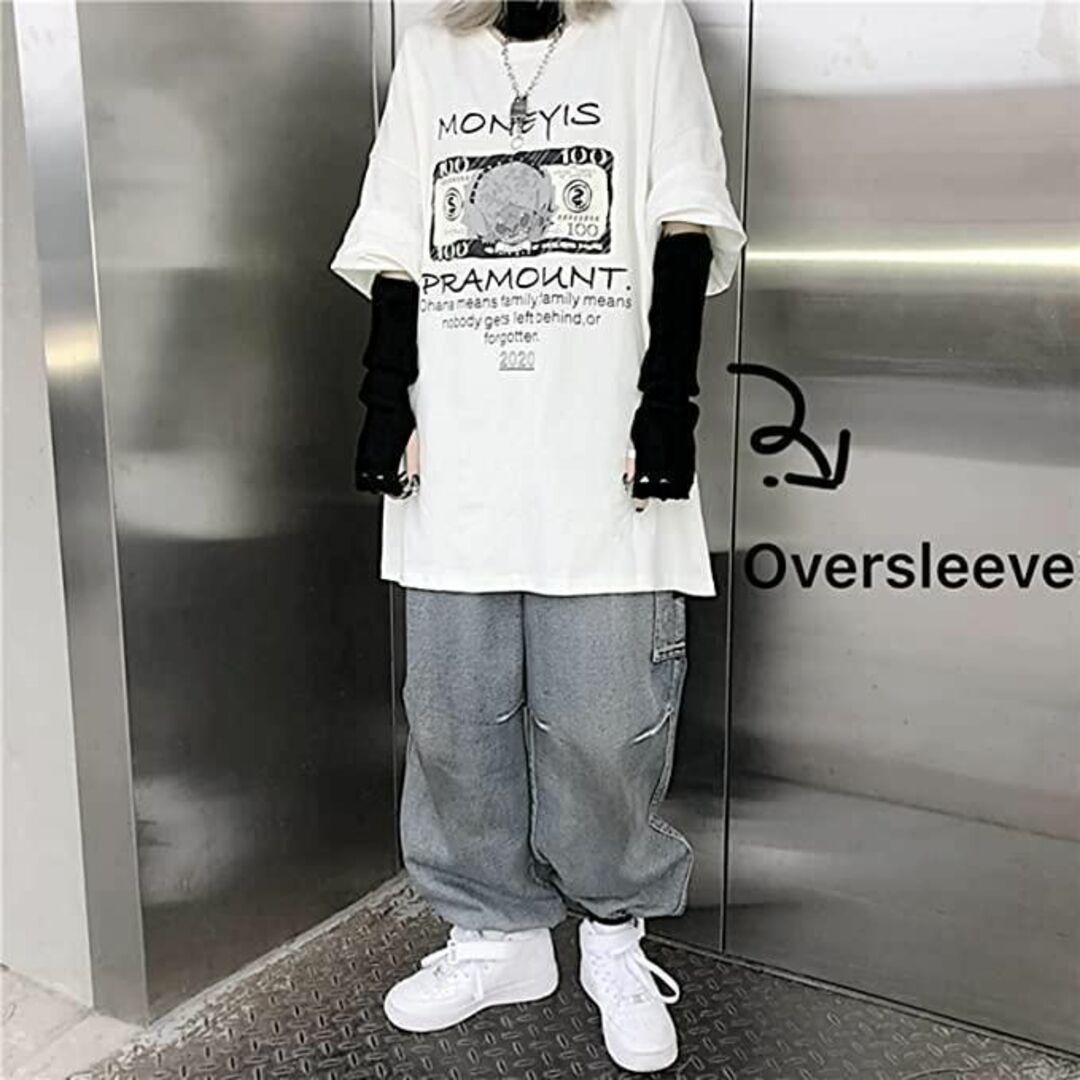 アームカバー 原宿系 ダメージ 地雷系 ストリート系 半指  黒 ブラック 男女 レディースのファッション小物(手袋)の商品写真