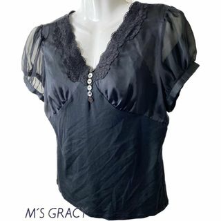 エムズグレイシー(M'S GRACY)の【美品！40サイズ ！レース！袖シアー！】M’S GRACYシアー切替ブラウス！(シャツ/ブラウス(半袖/袖なし))