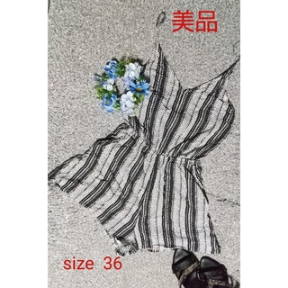 エイチアンドエム(H&M)の175 H&M 白×黒 モノトーン オールインワン キャミ ショートパンツ(オールインワン)