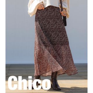 フーズフーチコ(who's who Chico)の【当日発送】Chico 花柄　プリーツフレアスカート(ロングスカート)