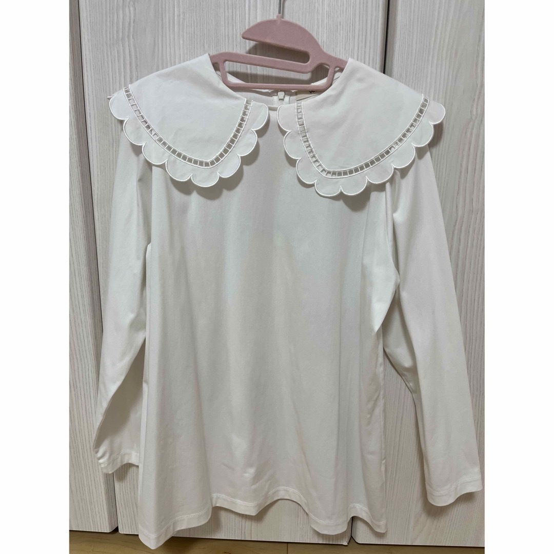 残りわずか】 yori ヨリ スカラップカラーロンTee ホワイト トップス