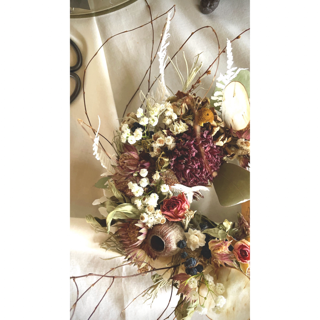 〜Autumn wreathe〜アストランチアとエキナセアのアンティークリース ハンドメイドのフラワー/ガーデン(リース)の商品写真