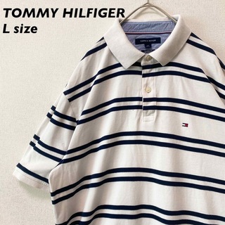 トミーヒルフィガー(TOMMY HILFIGER)のトミーヒルフィガー　半袖ポロシャツ　ラガー　ボーダー　刺繍ロゴ　男女兼用　L(ポロシャツ)