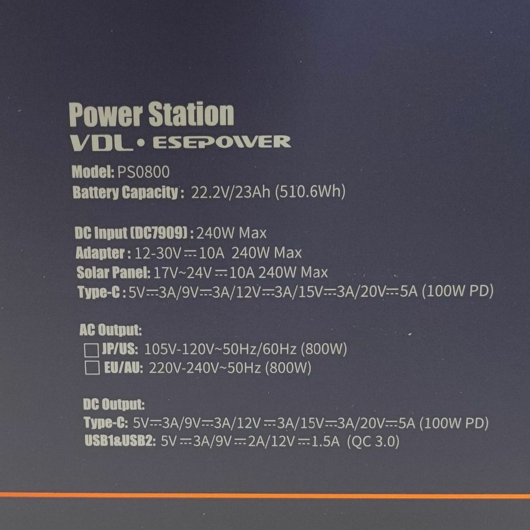 VDL ポータブル電源 800W 大容量510Wh/138000mAh 純正弦波 スポーツ/アウトドアのアウトドア(その他)の商品写真