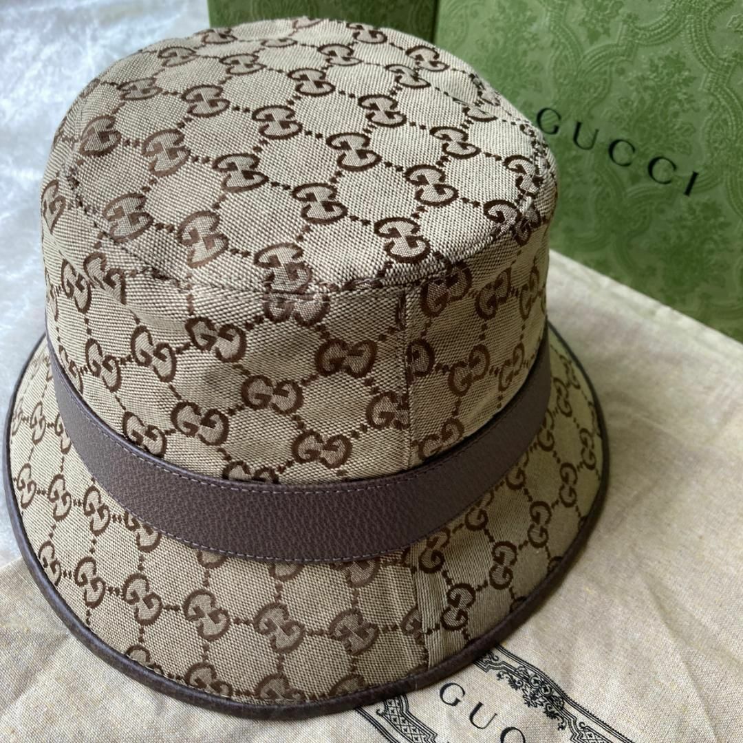 1090 美品 GUCCI グッチ ハット バケットハット 帽子 GGキャンバス