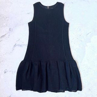 アドーア(ADORE)の【ADORE】美品 日本製コットン麻　リネン メッシュ ワンピース 黒 アドーア(ひざ丈ワンピース)