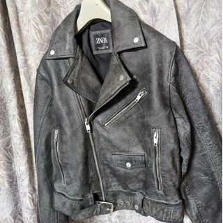ZARA - 新品ZARAヴィンテージ加工レザーライダースジャケットの通販 by