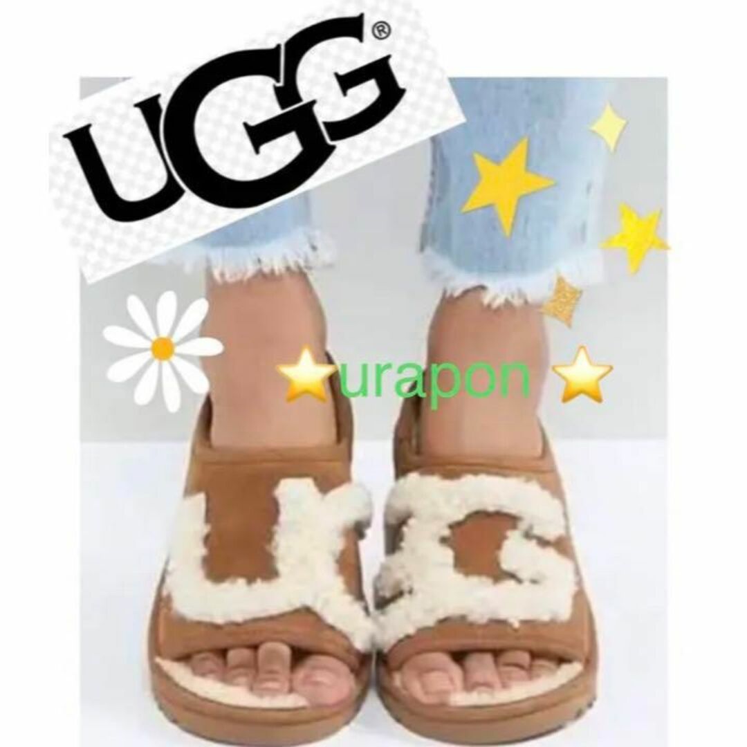 激レア✨新品✨22・22.5もOK✨UGG✨SLIDE✨でかロゴ ファーサンダル | フリマアプリ ラクマ