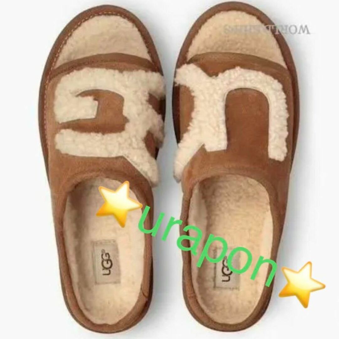 激レア✨新品✨22・22.5もOK✨UGG✨SLIDE✨でかロゴ ファーサンダル