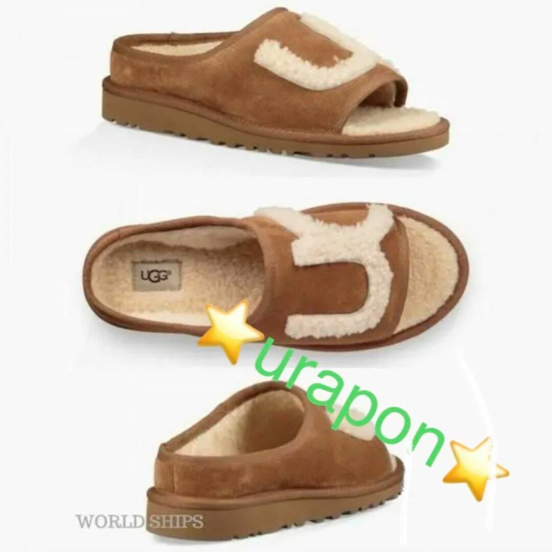 激レア✨新品✨22・22.5もOK✨UGG✨SLIDE✨でかロゴ ファーサンダル