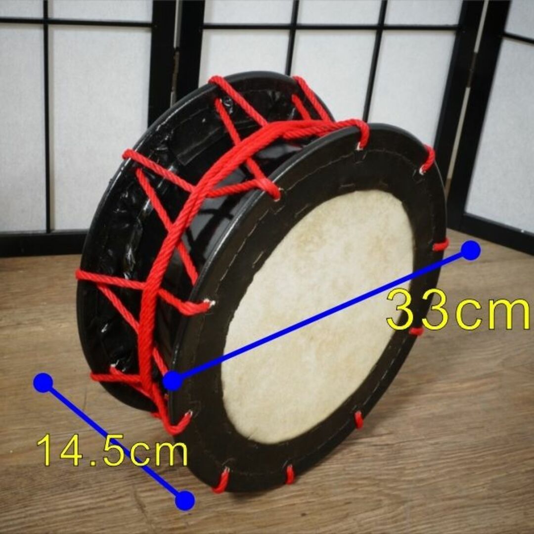  【新品・未使用】　牛革　和太鼓 締め太鼓・バチ付き・台付き 楽器の和楽器(和太鼓)の商品写真