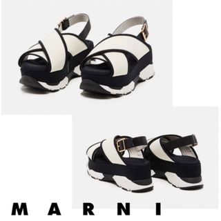 マルニ(Marni)のマルニ MARNIクロスウエッジサンダル　ブラック xホワイト(サンダル)