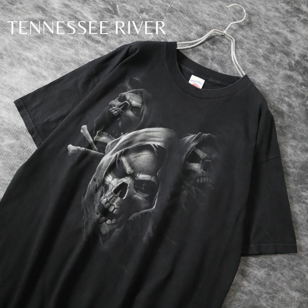 【テネシーリバー】髑髏 スカル 死神 プリント ルーズ 黒 Tシャツ XL