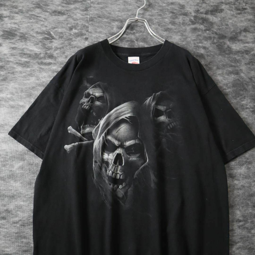 ART VINTAGE(アートヴィンテージ)の【テネシーリバー】髑髏 スカル 死神 プリント ルーズ 黒 Tシャツ XL メンズのトップス(Tシャツ/カットソー(半袖/袖なし))の商品写真