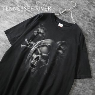 アートヴィンテージ(ART VINTAGE)の【テネシーリバー】髑髏 スカル 死神 プリント ルーズ 黒 Tシャツ XL(Tシャツ/カットソー(半袖/袖なし))