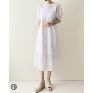 ユニクロ(UNIQLO)のセール♪新品 L ハナタジマ コットンボリュームスリーブ ワンピース（白）(ロングワンピース/マキシワンピース)