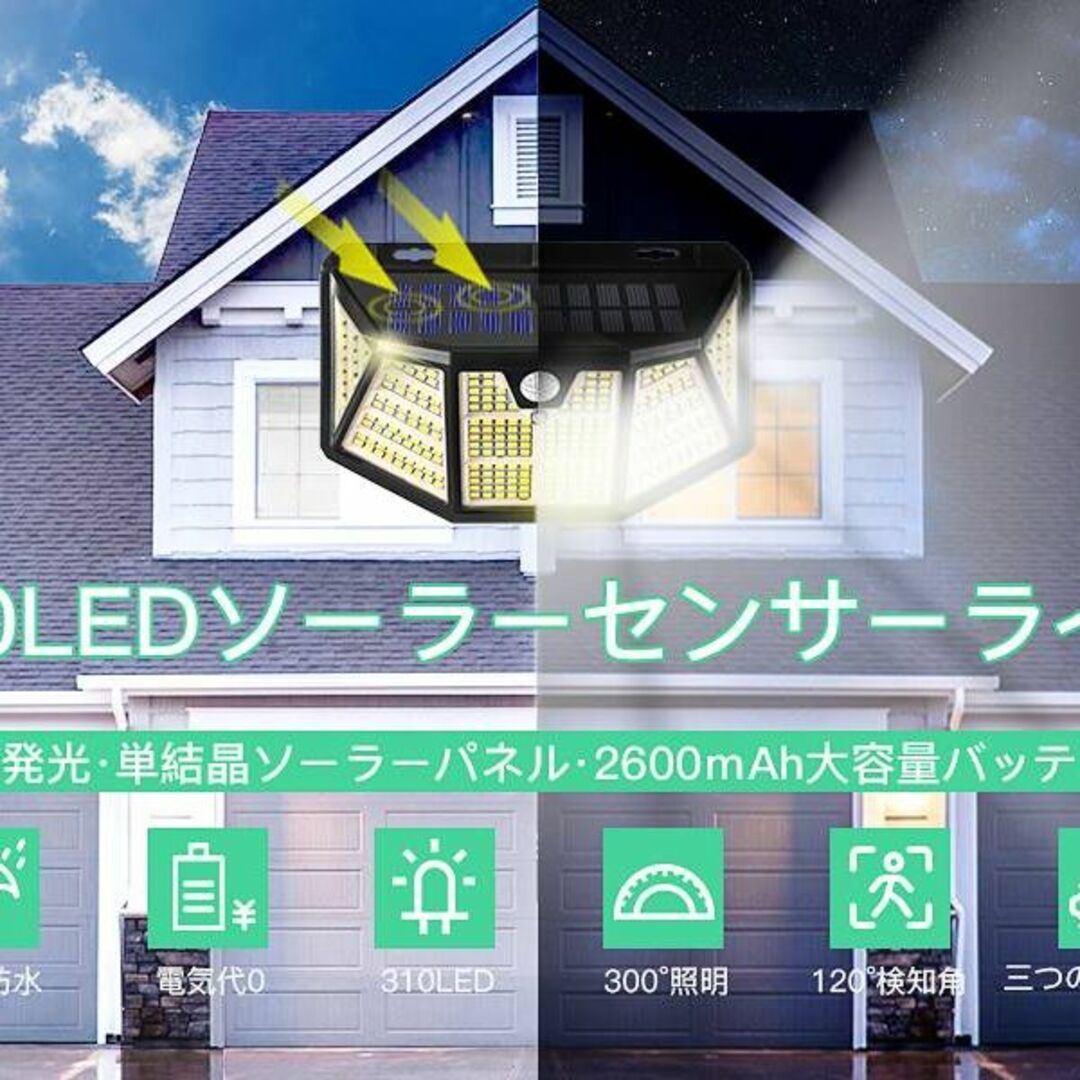 5面発光屋外 LEDライト 自動点灯人感センサーライト 価格比較