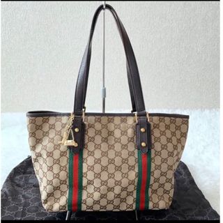 グッチ(Gucci)のグッチ　トートバッグ　シェリーライン　GG柄　キャンバス　レザー　茶色　肩掛け(トートバッグ)