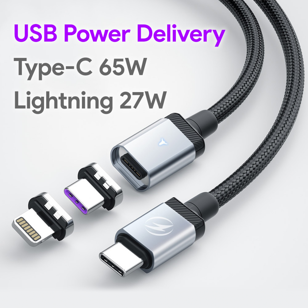 PD対応 マグネット充電USBケーブル USB-C Lightning 2本 スマホ/家電/カメラのスマートフォン/携帯電話(その他)の商品写真